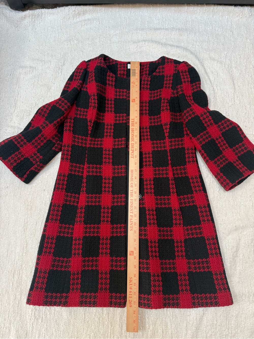 Ann Taylor LOFT Red And Black Plaid Coat Lined Flared Sleeves Size 6 - Picture 4 of 9